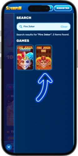 Zoekresultaat voor Fire Joker in de zoekbalk van een online casino